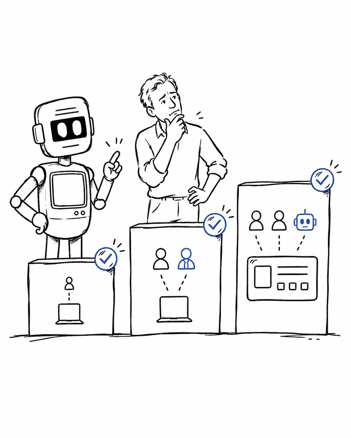 A business owner and AI assistant examine a process together before deciding what should change.